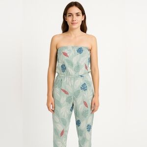 Azure Skies Blue Floral Print Tube Top Romper Medium